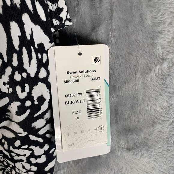 Swim Solutions‎ Women's Swimsuit 18 One Piece Fly Away Dress Black White NWT - Picture 5 of 8